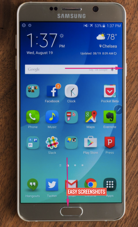 Press Home and Lock button to take screenshot note 5